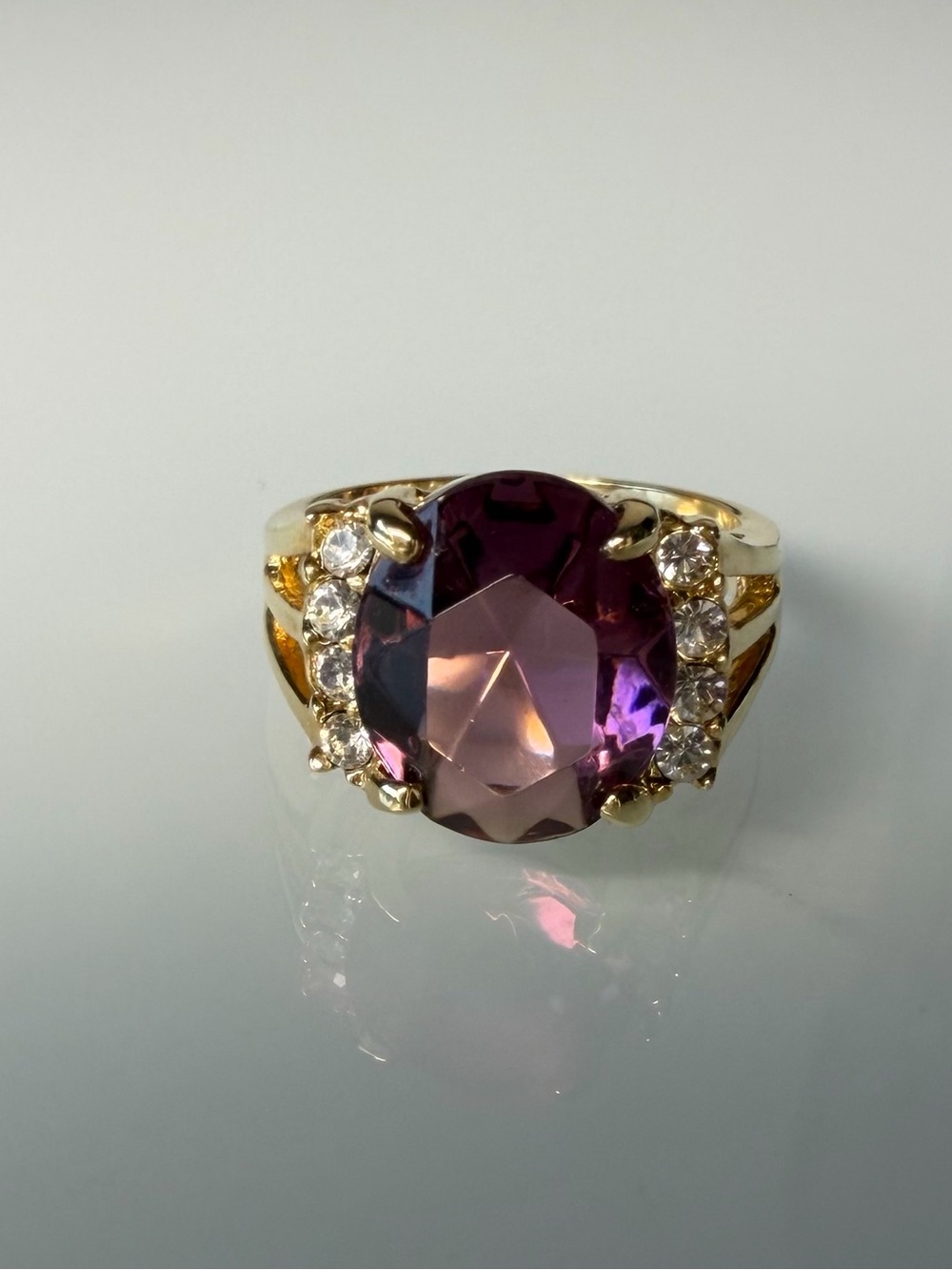 18k plated Gold Ring with Purple Center Stone